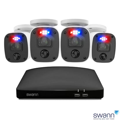 Swann 2K DVR 8 channel security system with 4 PRO bullet cameras and 1TB HDD for advanced home and business surveillance