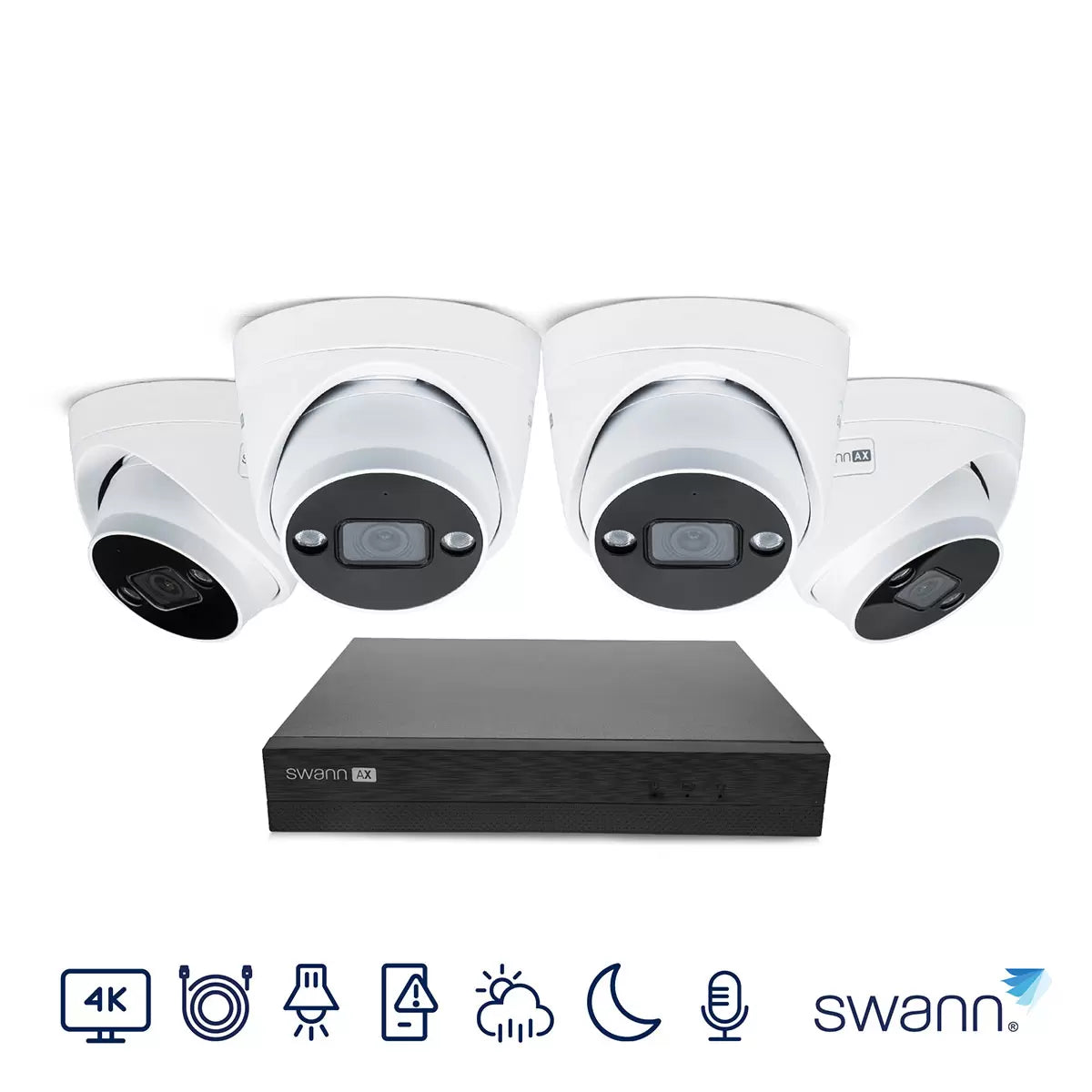 Swann 4K NVR 8 channel security system with 4 dome cameras and 1TB HDD for ultra HD home and business surveillance