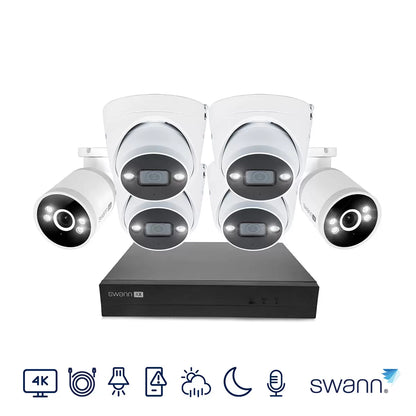 Swann 4K NVR 8 channel security system with dome and bullet cameras and 1TB HDD for home and business surveillance