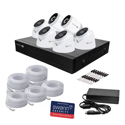 Swann 4K NVR 8 channel security system with dome and bullet cameras and 1TB HDD for home and business surveillance