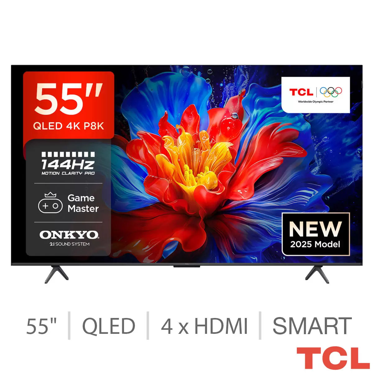TCL 55 Inch QLED 4K Smart TV with vibrant HDR display and Smart TV streaming features TCL 55P8K-UK