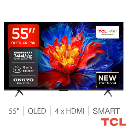 TCL 55 Inch QLED 4K Smart TV with vibrant HDR display and Smart TV streaming features TCL 55P8K-UK
