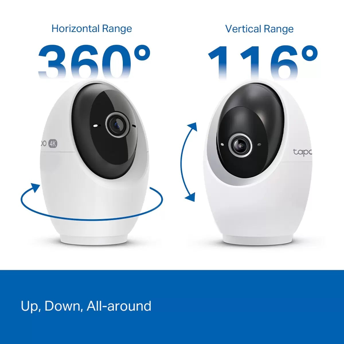 Pair of white TP-Link Tapo C260 4K pan-tilt smart indoor cameras featuring black central lenses with integrated starlight sensors.