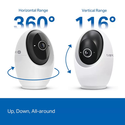 Pair of white TP-Link Tapo C260 4K pan-tilt smart indoor cameras featuring black central lenses with integrated starlight sensors.