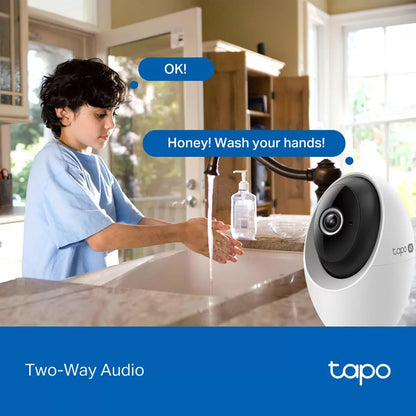 Pair of white TP-Link Tapo C260 4K pan-tilt smart indoor cameras featuring black central lenses with integrated starlight sensors.