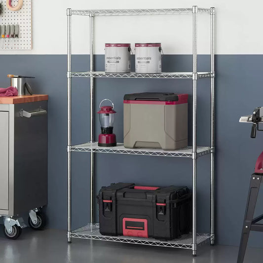 TRINITY chrome four-tier storage shelving unit for home and garage