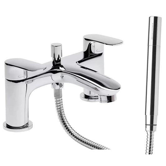 Tavistock Avid deck mounted bath and shower mixer tap with chrome finish installed in a modern bathroom