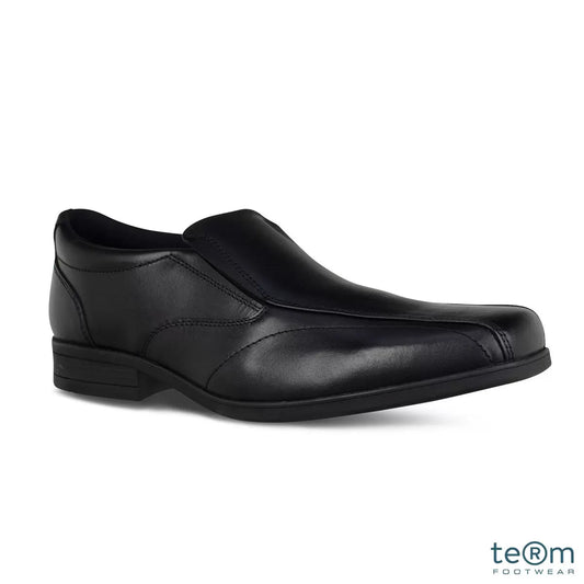 TeⓇm Harvey boys leather sleek slip on senior school shoes in black
