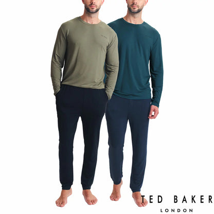 Ted Baker Mens Long Sleeve Lounge Set in grey, soft cotton, relaxed fit, long sleeves, stylish home loungewear