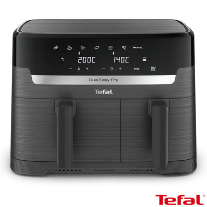Tefal Easy Fry Essential Dual Air Fryer 8.3L EY901HG with dual baskets for simultaneous oil-free cooking and crispy healthy meals