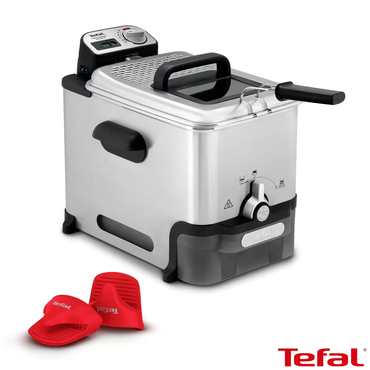 Tefal Oleoclean Pro Deep Fryer 3.5L FR8058G0 with automatic oil filtration system, stainless steel finish, and family-sized frying capacity.
