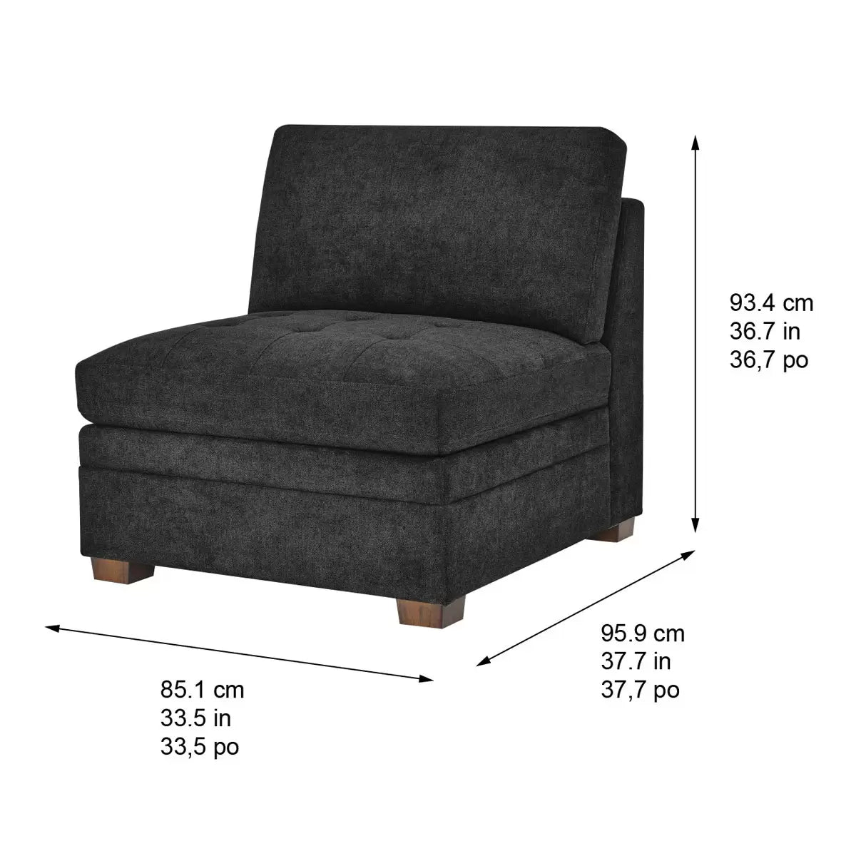 Thomasville Tisdale dark grey fabric armless chair with cushioned seat and modern contemporary design for living room seating-2
