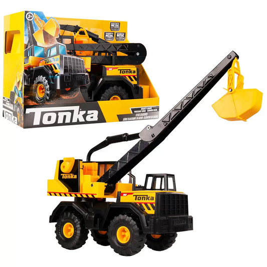 Tonka Steel Classics Mighty Crane toy with movable crane arm for kids construction and imaginative play
