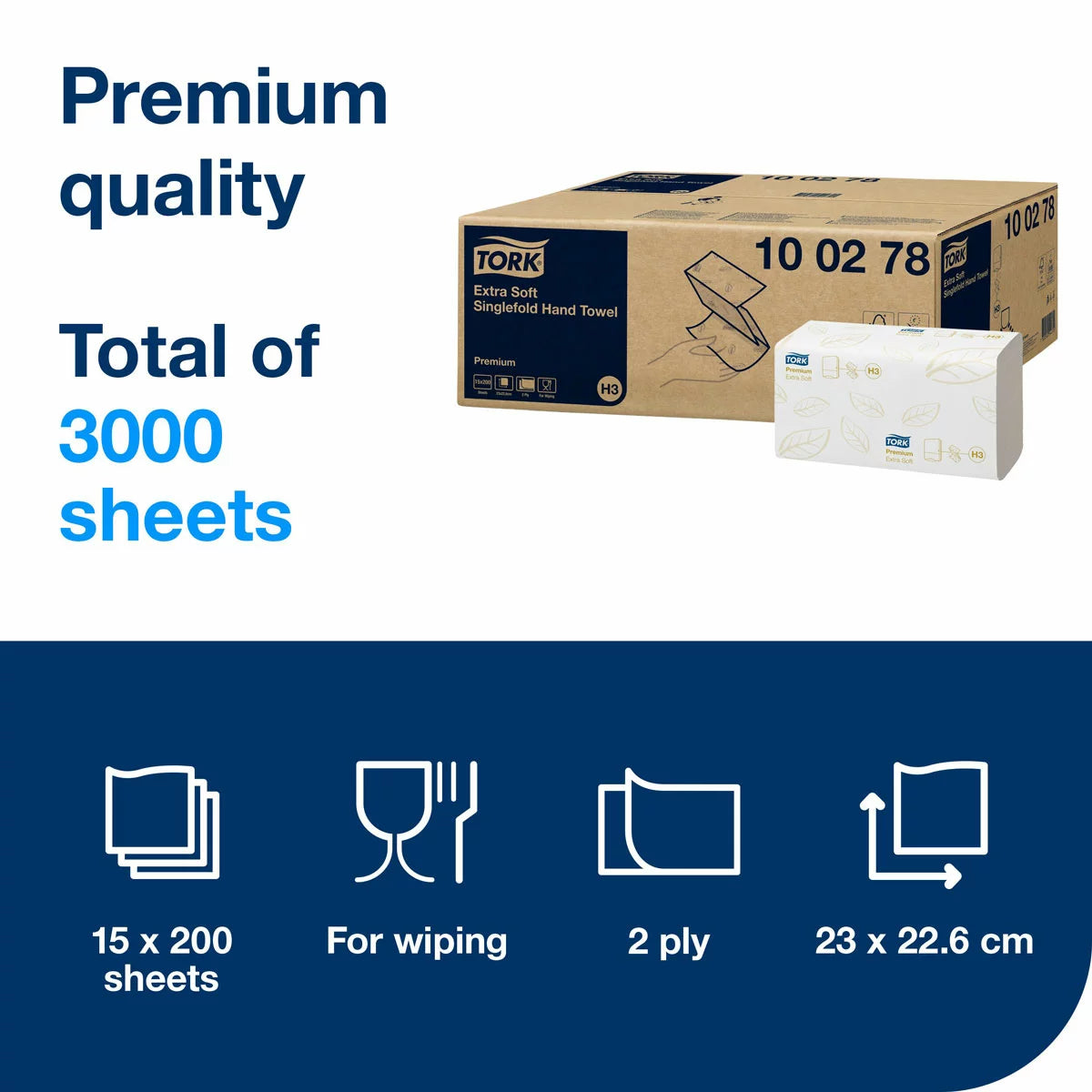 Tork Extra Soft Singlefold Premium Hand Towels 15 packs of 200 sheets for premium hygienic hand drying