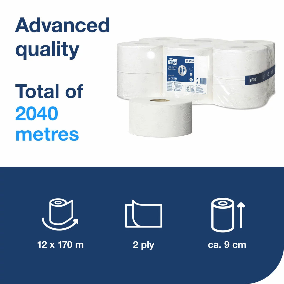 Tork Mini Soft Jumbo Basic Toilet Roll 12 x 170m for commercial washrooms high-capacity hygiene tissue