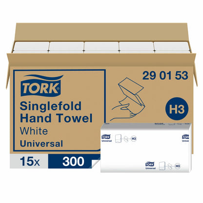 Tork Singlefold Hand Towel 15 packs of 300 sheets for hygienic hand drying in commercial washrooms