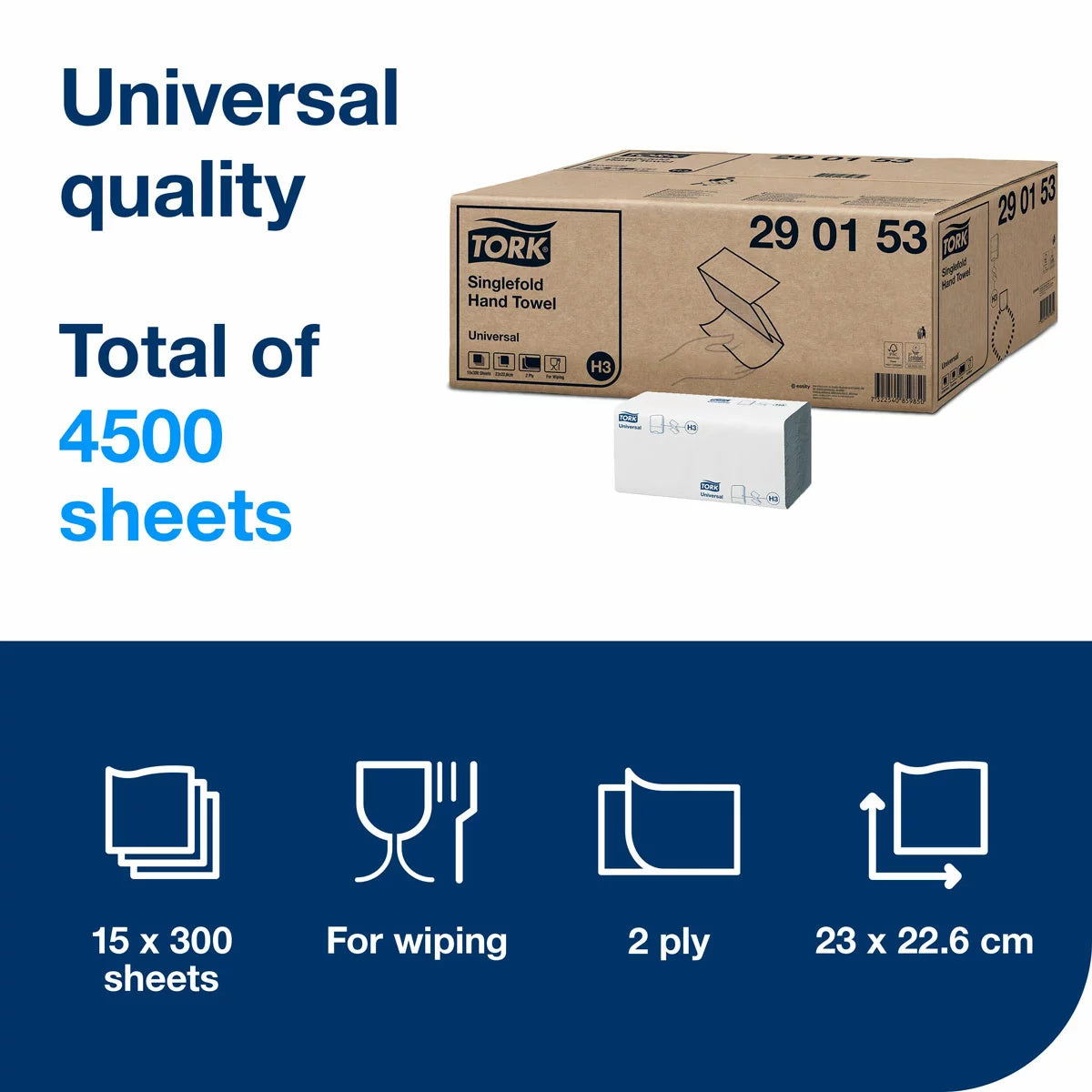 Tork Singlefold Hand Towel 15 packs of 300 sheets for hygienic hand drying in commercial washrooms