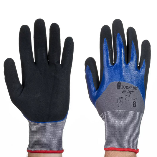 Tornado Oil-Teq 1 double-dip nitrile coated safety gloves 12-pair pack for industrial work