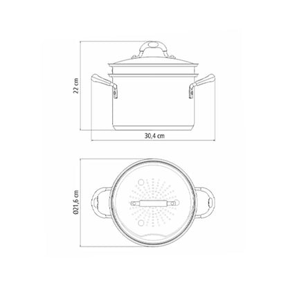 A Tramontina 20cm stainless steel steamer set with a tempered glass lid, showcased on a clean kitchen induction hob.