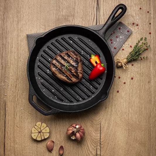Tramontina 26cm cast iron griddle pan for indoor grilling and even heat cooking
