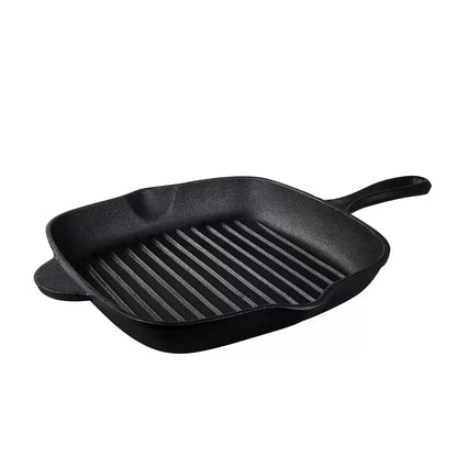 Tramontina 27cm cast iron square griddle pan for grilling, searing, and even heat cooking.