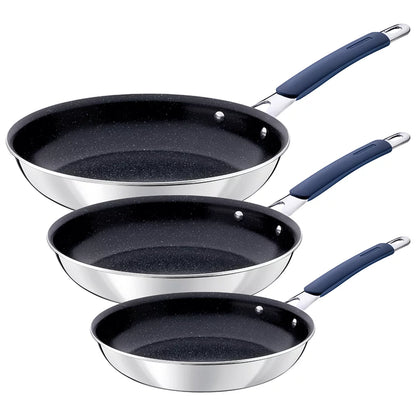Tramontina 3-piece ceramic fry pan set with non-stick coating for healthy everyday cooking and easy cleanup.