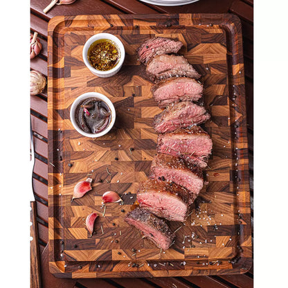 Tramontina End Grain Teak Wood Chopping Board with durable knife-friendly end grain teak surface for food preparation