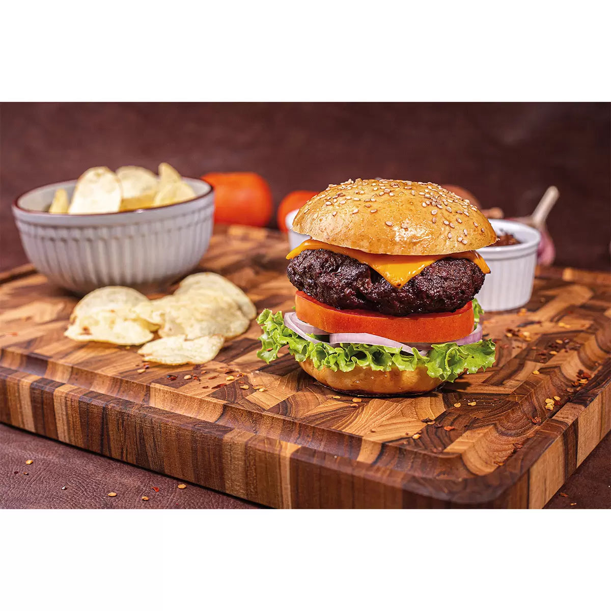 Tramontina End Grain Teak Wood Chopping Board with durable knife-friendly end grain teak surface for food preparation