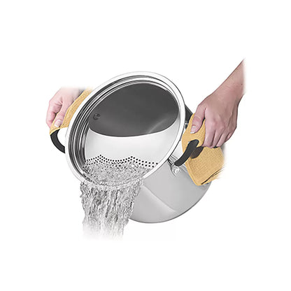 Tramontina 24cm 7.8L stainless steel stockpot with integrated drainer for pasta, vegetables, soups, and family cooking