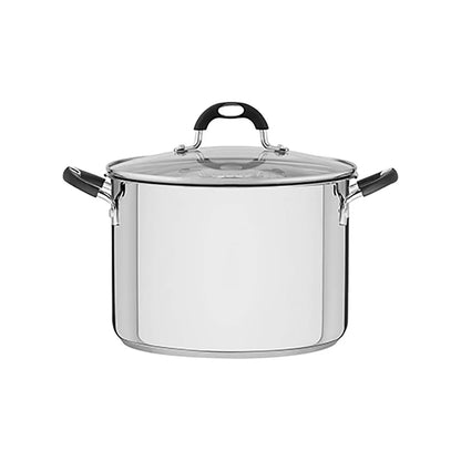 Tramontina 24cm 7.8L stainless steel stockpot with integrated drainer for pasta, vegetables, soups, and family cooking