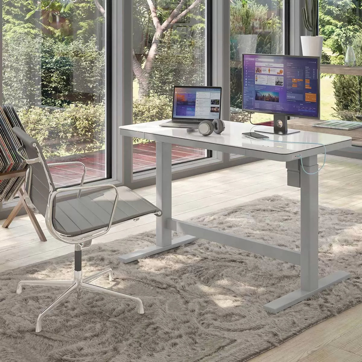 Tresanti Geller Power Adjustable Height Tech Desk in white with electric sit-stand adjustment for ergonomic home office use