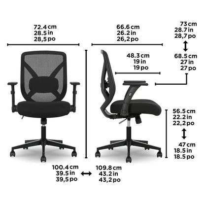 True Innovations mesh office chair with breathable mesh back, flip-up arms, adjustable height, and ergonomic office seating design.