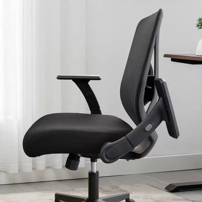 True Innovations mesh office chair with breathable mesh back, flip-up arms, adjustable height, and ergonomic office seating design.