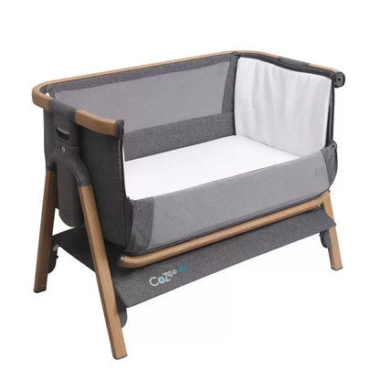 Tutti Bambini CoZee Air bedside rocking crib in oak and charcoal with breathable mesh sides for newborn sleep/5