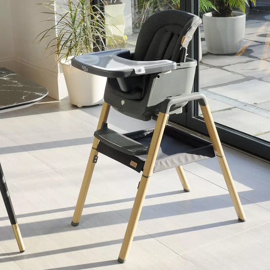 Tutti Bambini Nova Evolutionary Highchair in grey with adjustable multi-stage baby seating design