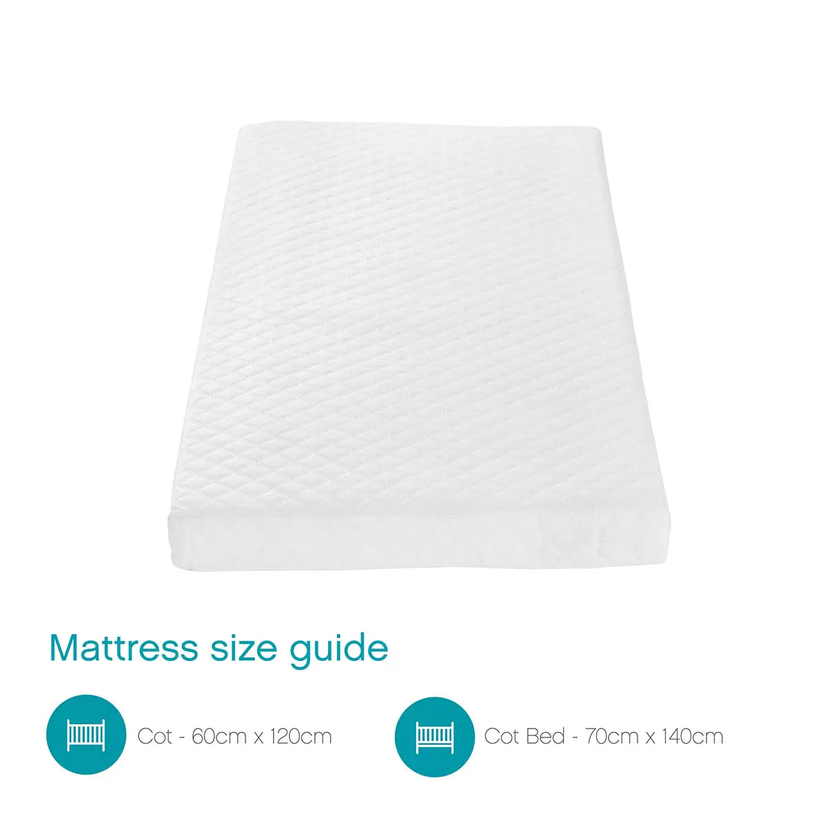 White Tutti Bambini Sprung Cot Mattress with quilted fresh tech fabric cover shown in a modern wooden nursery cot.