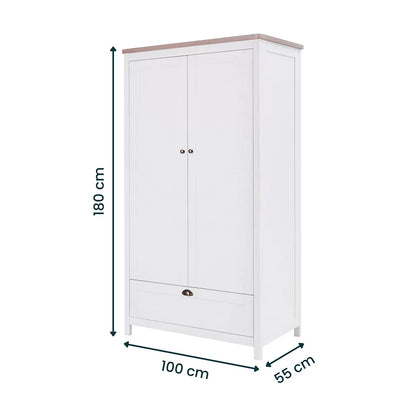 Tutti Bambini Verona Wardrobe in White and Oak with spacious hanging rail, adjustable shelves, and modern nursery storage design.1