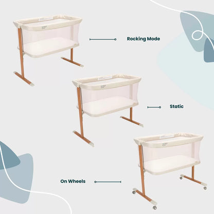 Breathable walnut rocking crib with mesh sides for newborn baby comfort - 4