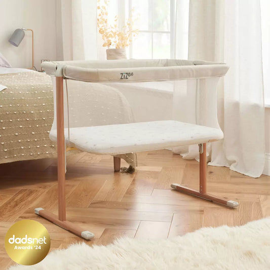 Tutti Bambini ZiZee breathable rocking crib in walnut and ecru with mesh sides for newborn bedside sleeping/1