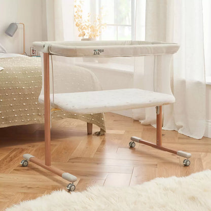Tutti Bambini ZiZee breathable rocking crib in walnut and ecru with mesh sides for newborn bedside sleeping/4