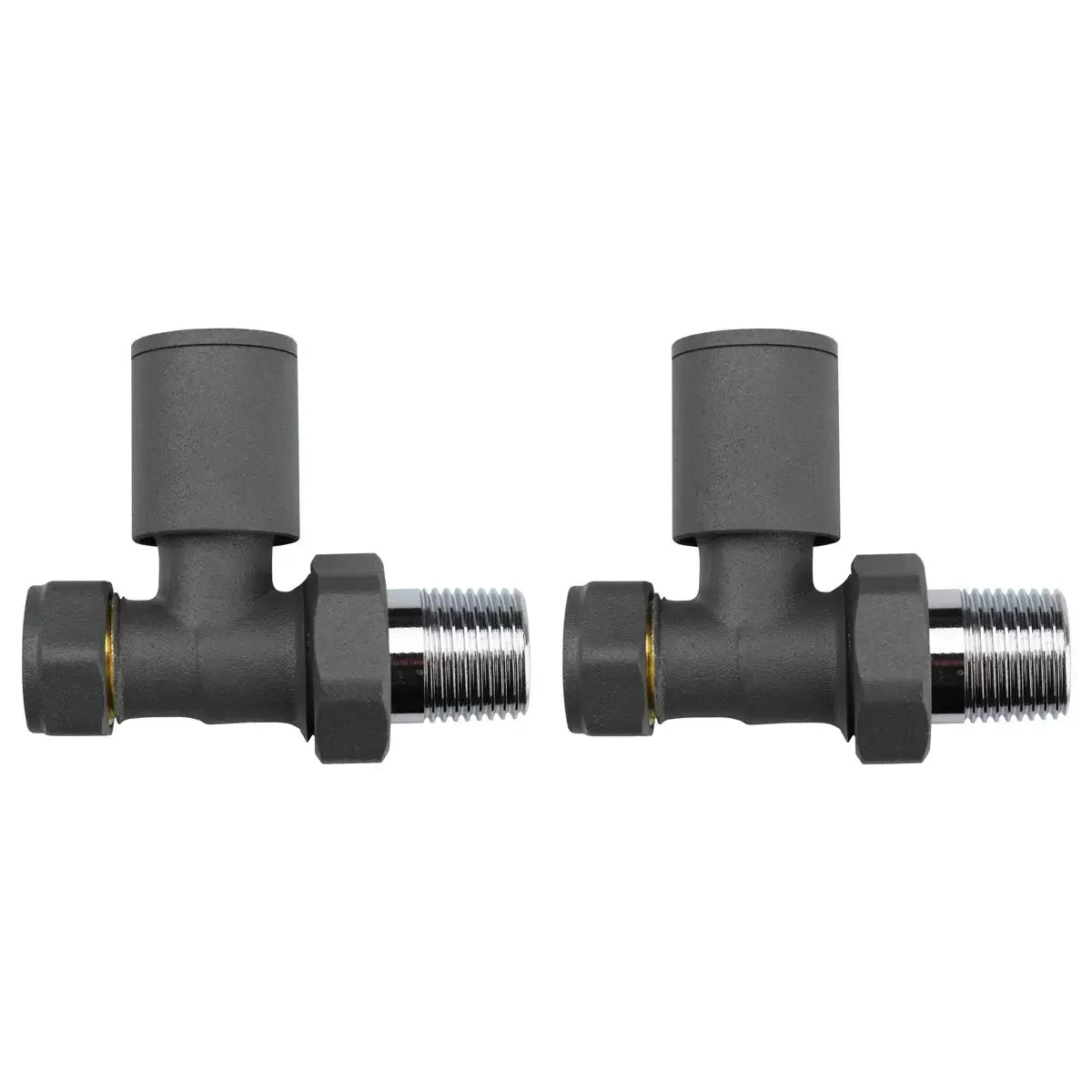 Ultraheat Cylindrical-25 horizontal manual radiator valve pair in anthracite grey
