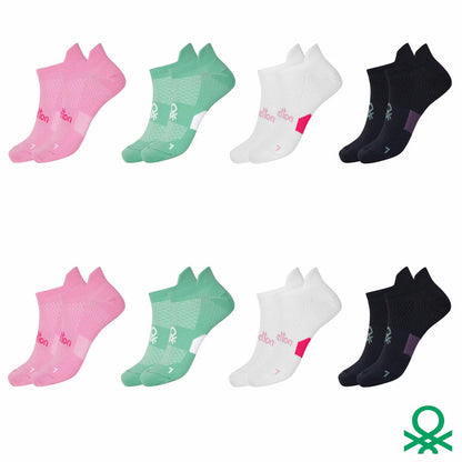 United Colors of Benetton Ladies Trainer Sock 8 Pack in Green low-cut breathable women's everyday trainer socks