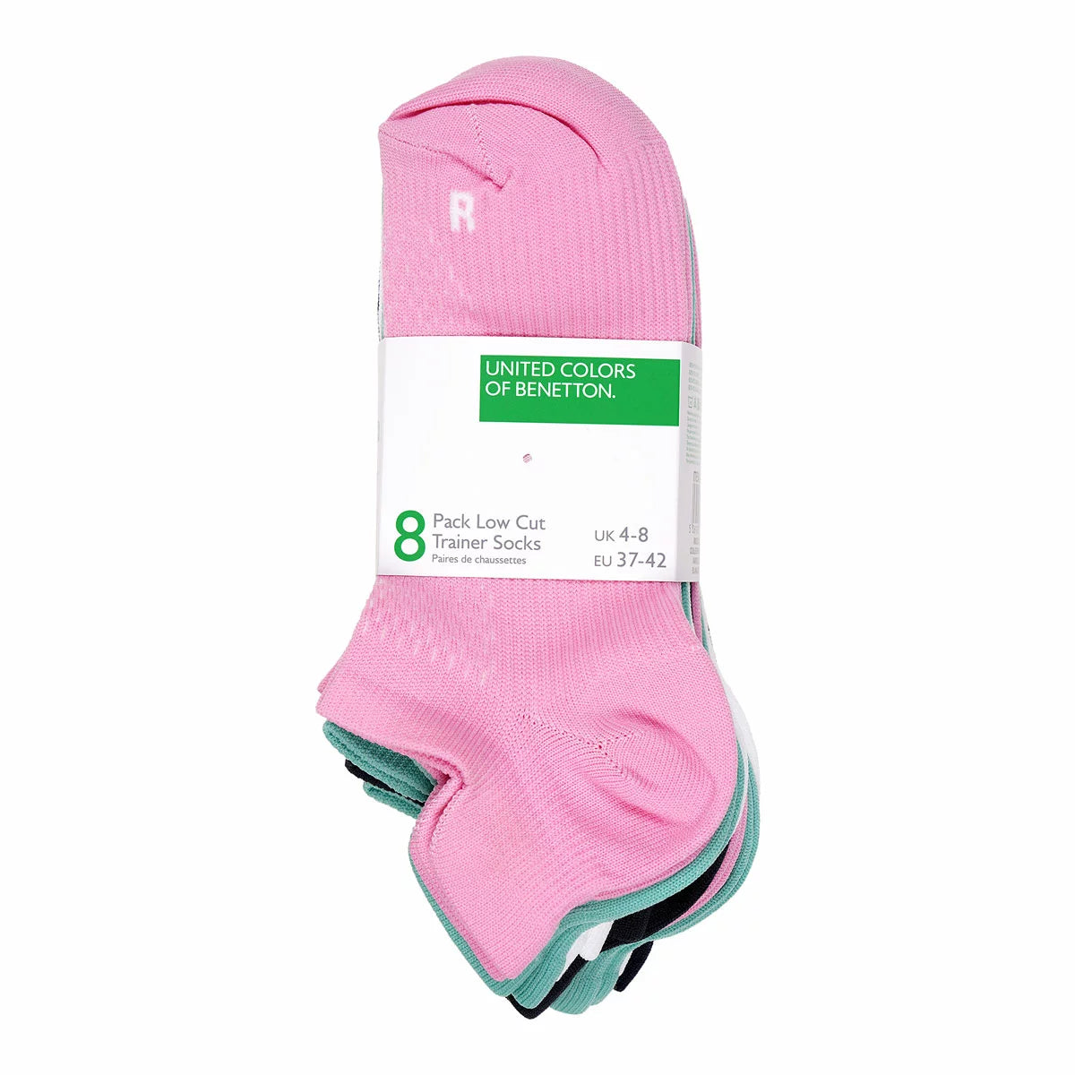 United Colors of Benetton Ladies Trainer Sock 8 Pack in Green low-cut breathable women's everyday trainer socks