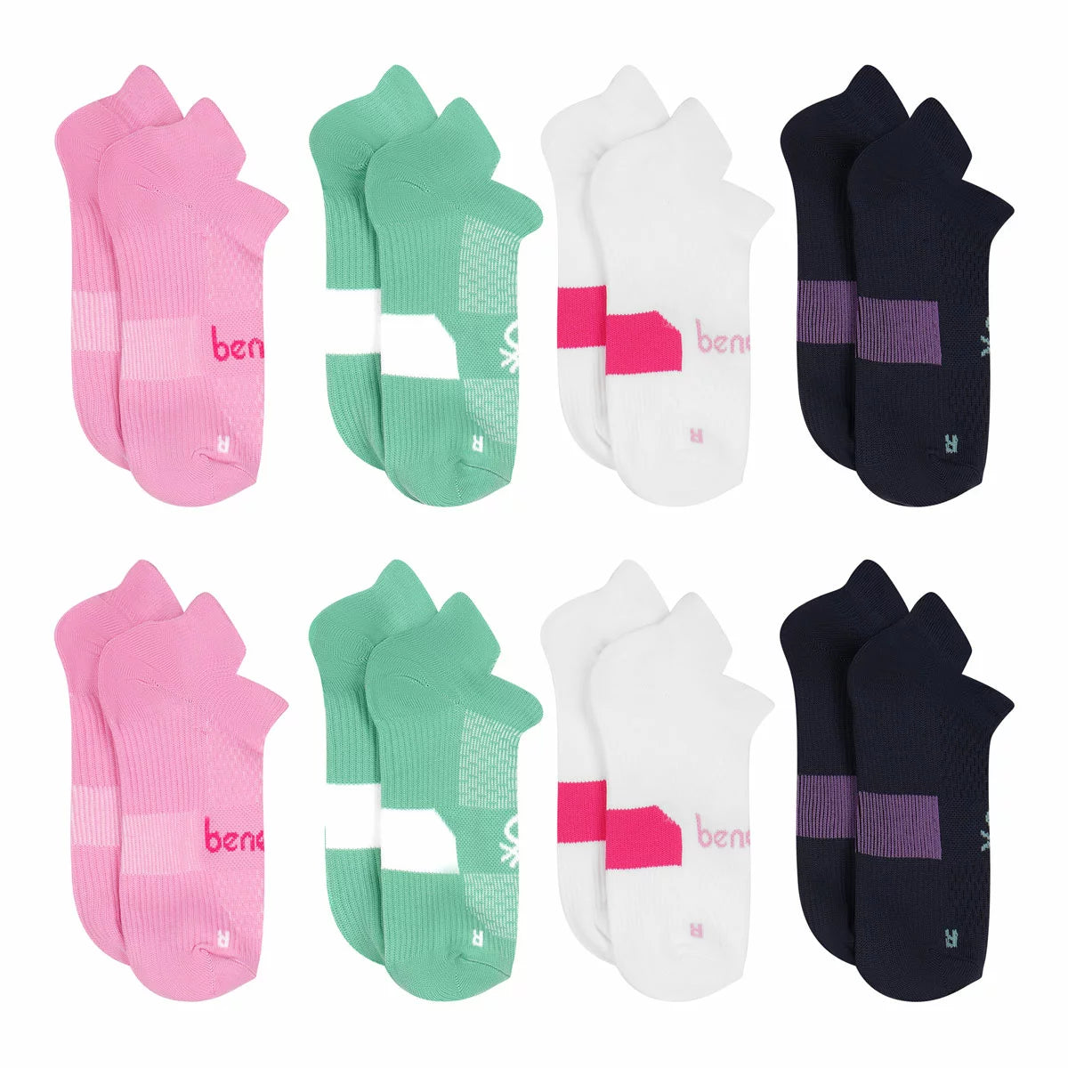 United Colors of Benetton Ladies Trainer Sock 8 Pack in Green low-cut breathable women's everyday trainer socks