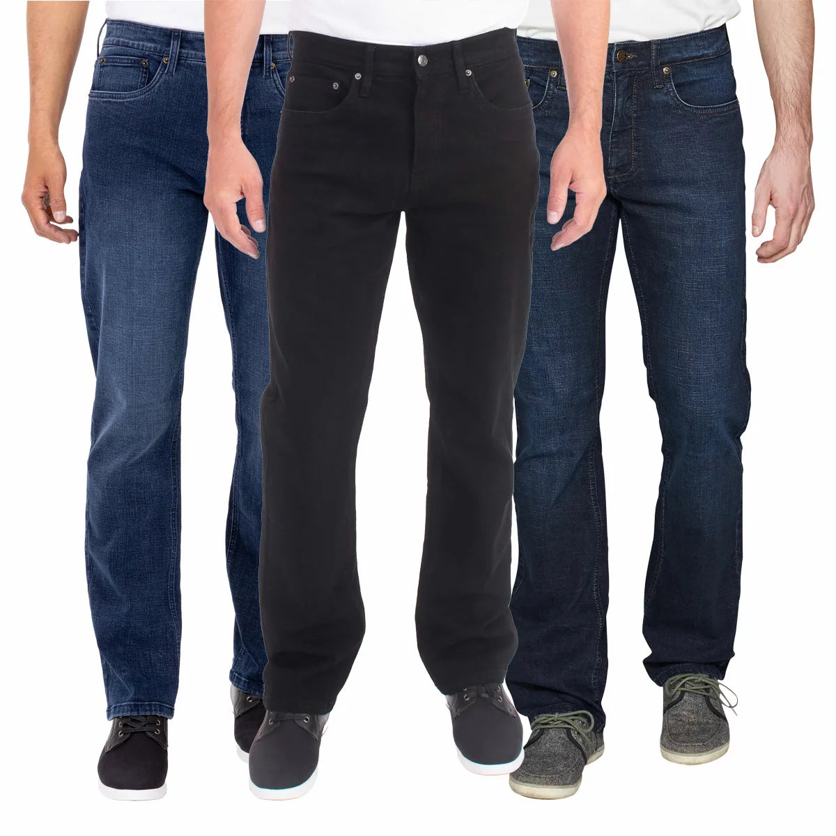 Front view of dark wash Urban Star Men's Heavyweight Stretch Jeans in a classic straight-leg cut displayed on a neutral background.