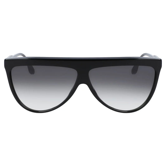 Front angle view of the black Victoria Beckham VB619S 001 sunglasses displayed against a neutral background under clean studio light.