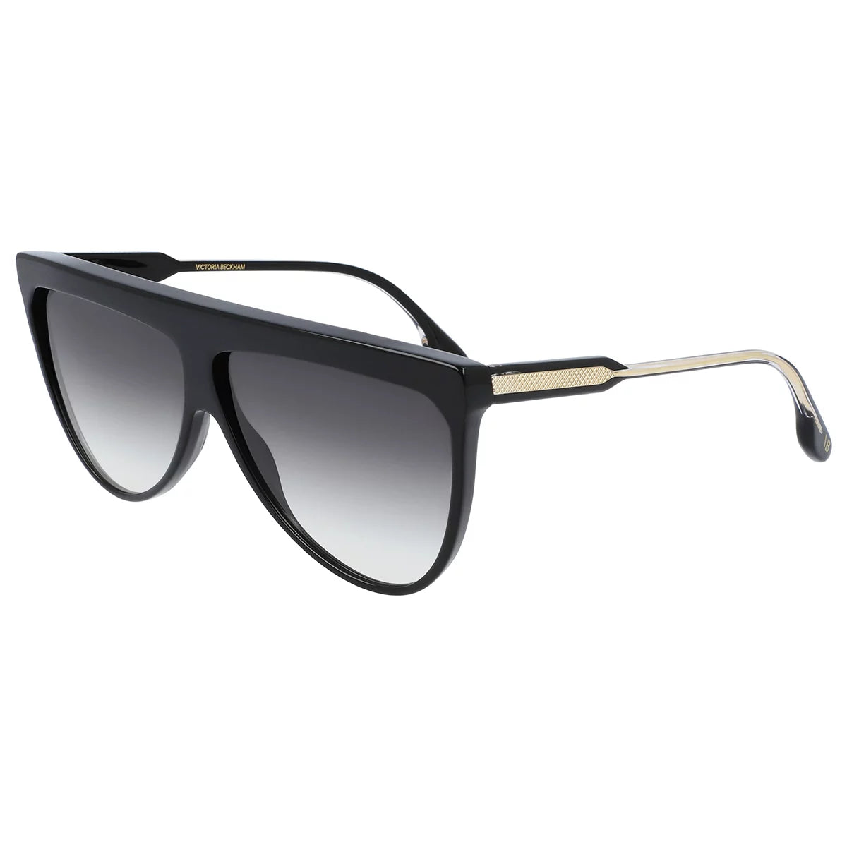 Front angle view of the black Victoria Beckham VB619S 001 sunglasses displayed against a neutral background under clean studio light.