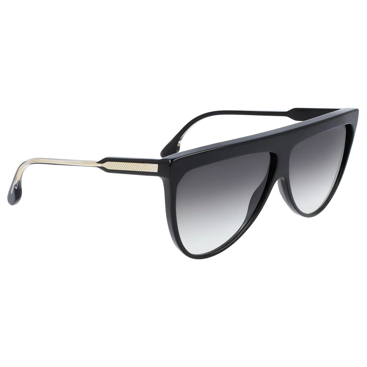 Front angle view of the black Victoria Beckham VB619S 001 sunglasses displayed against a neutral background under clean studio light.
