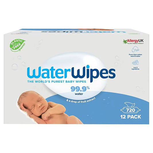 WaterWipes Biodegradable Baby Wipes 12 x 60 pack for newborns and sensitive skin made with 99.9% pure water