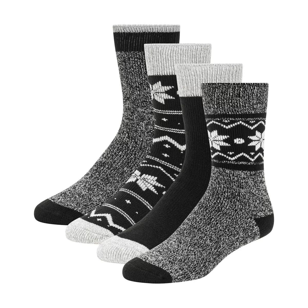 Pack of four Weatherproof ladies thermal socks in soft pink and black featuring plush brushed interior fabric.